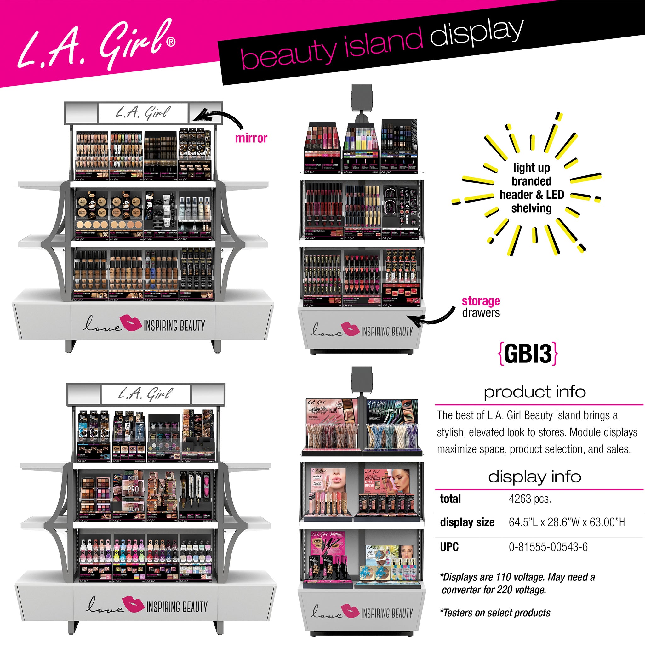 Beauty Island Floor display - L.A. Girl | Wholesale Makeup
