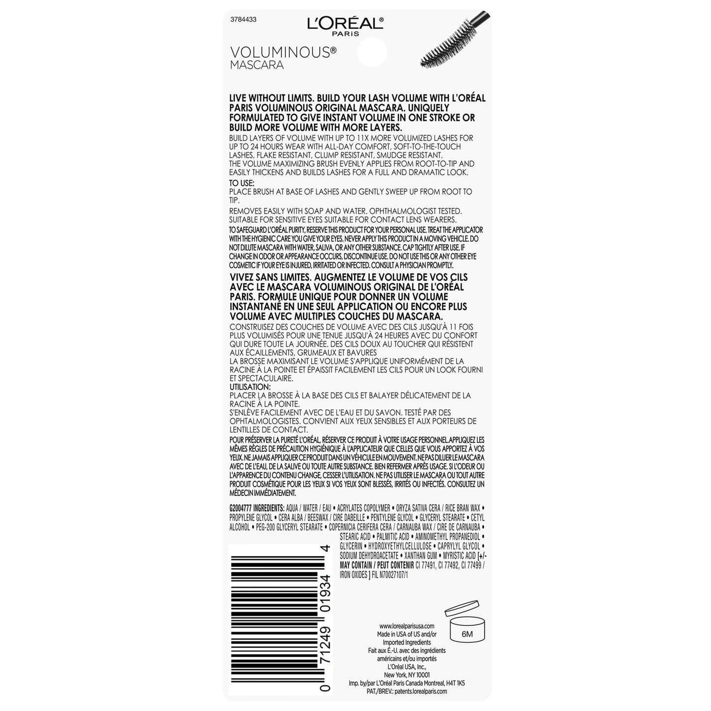 Voluminous Original Curved Brush Mascara Loreal | Wholesale Makeup