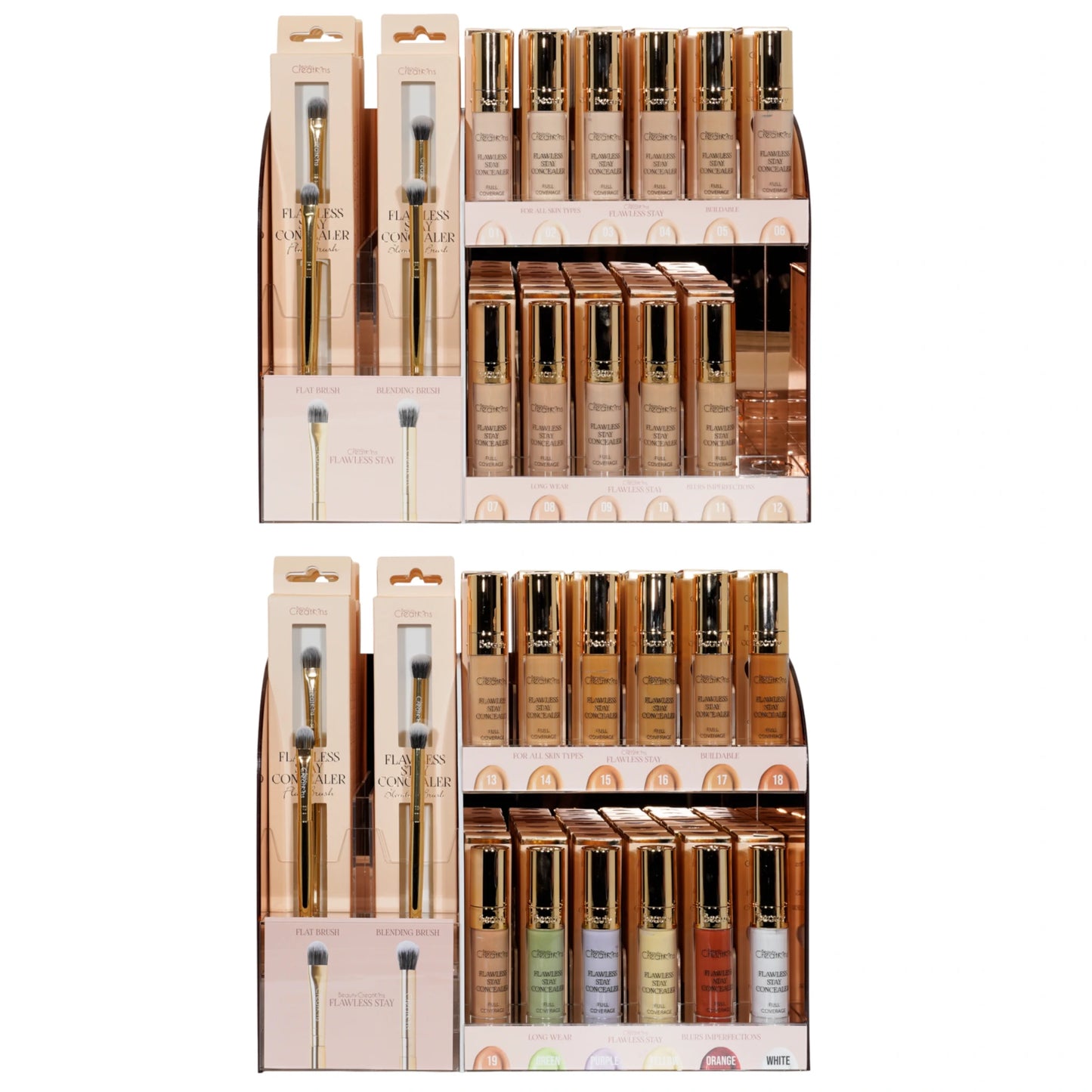 Beauty Creations Flawless Stay Concealer - Wholesale Display 138 Units + 24 Brushes + 23 Tester (FSBBFBC)