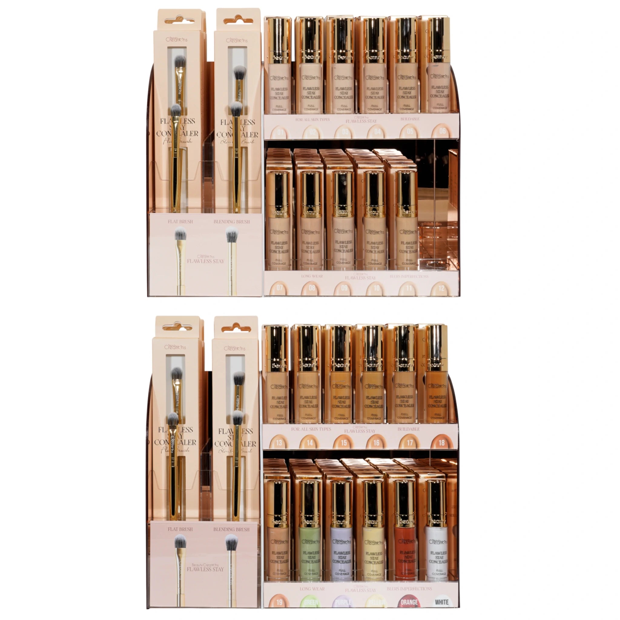 Beauty Creations Flawless Stay Concealer - Wholesale Display 138 Units + 24 Brushes + 23 Tester (FSBBFBC)