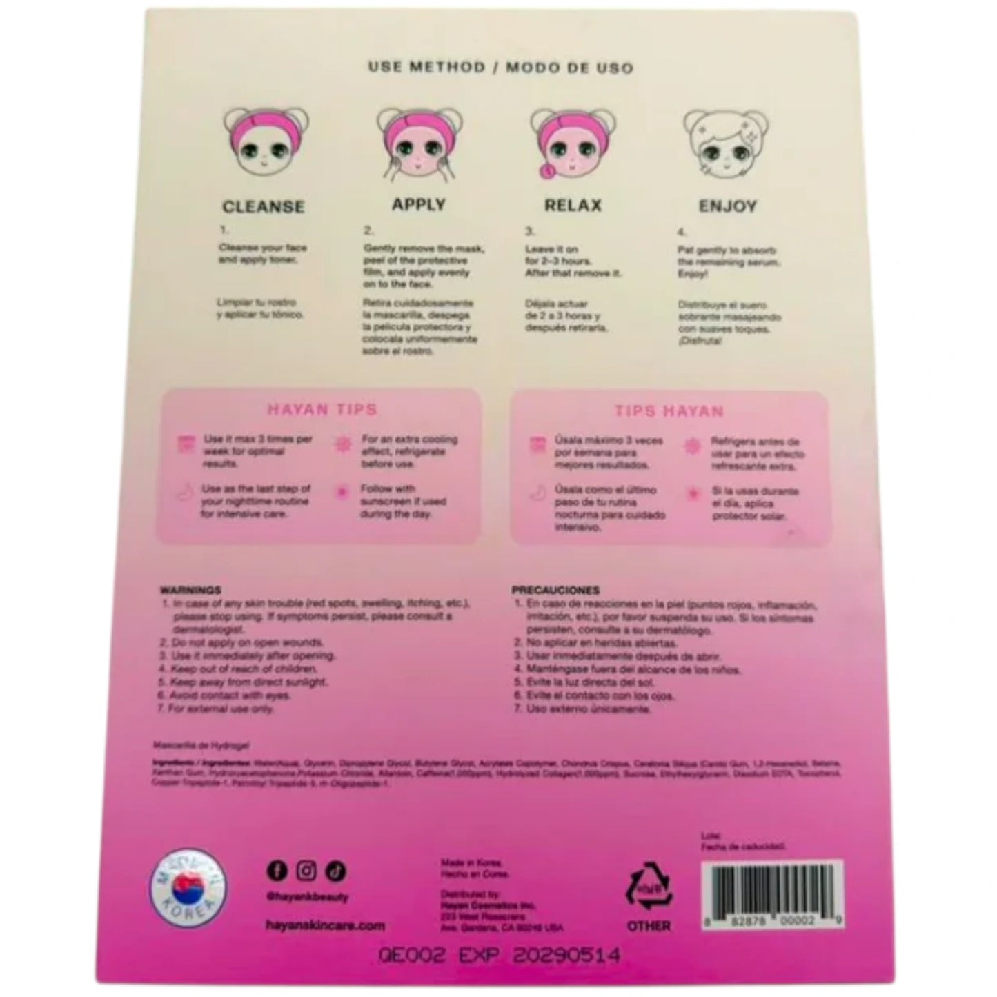Hydrogel Face Mask Collagen+Caffeine Hayan Cosmetics | Wholesale Makeup