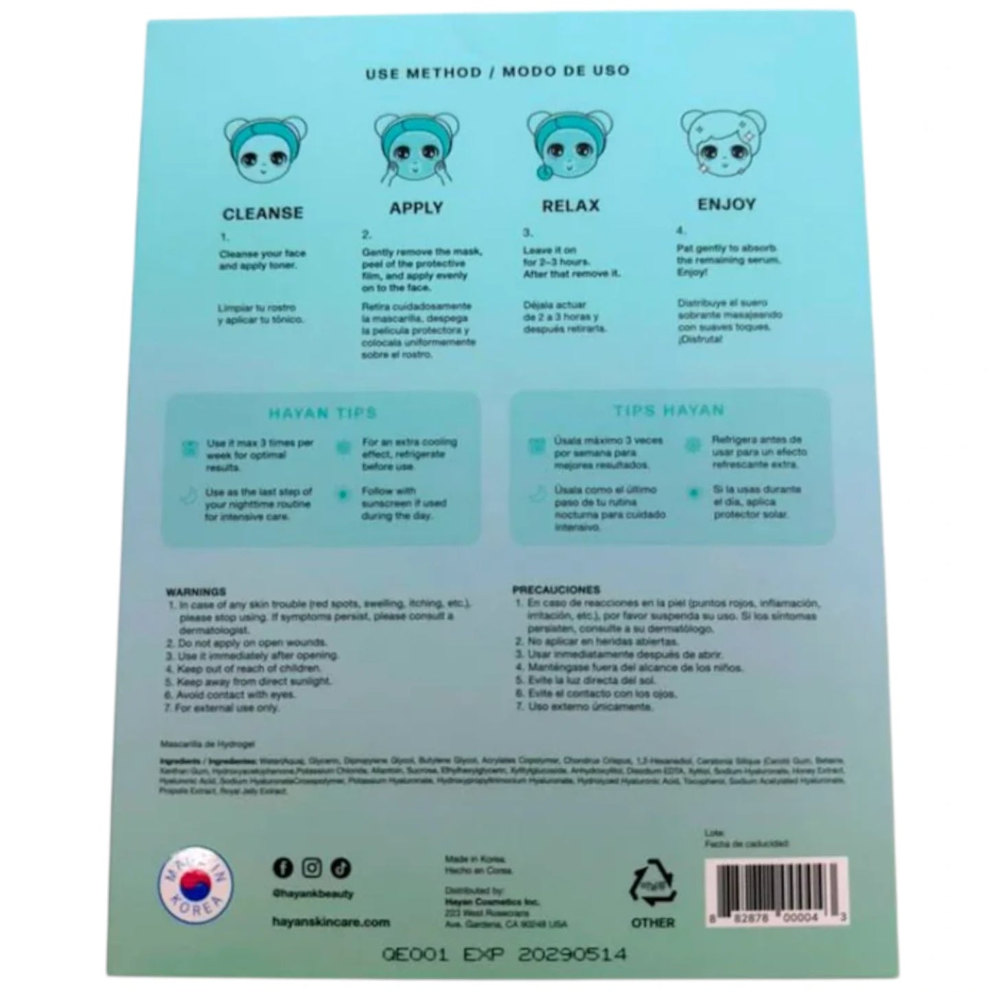 Hydrogel Face Mask Moist Boost - Hayan Cosmetics | Wholesale Makeup